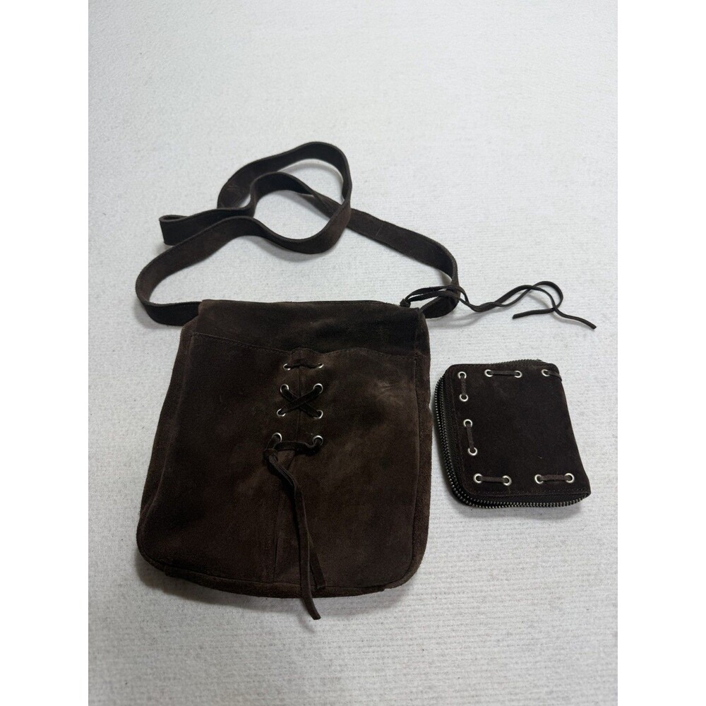 American Eagle Outfitters Brown Suede Crossbody Bag & Wallet Set Lace-Up Boho